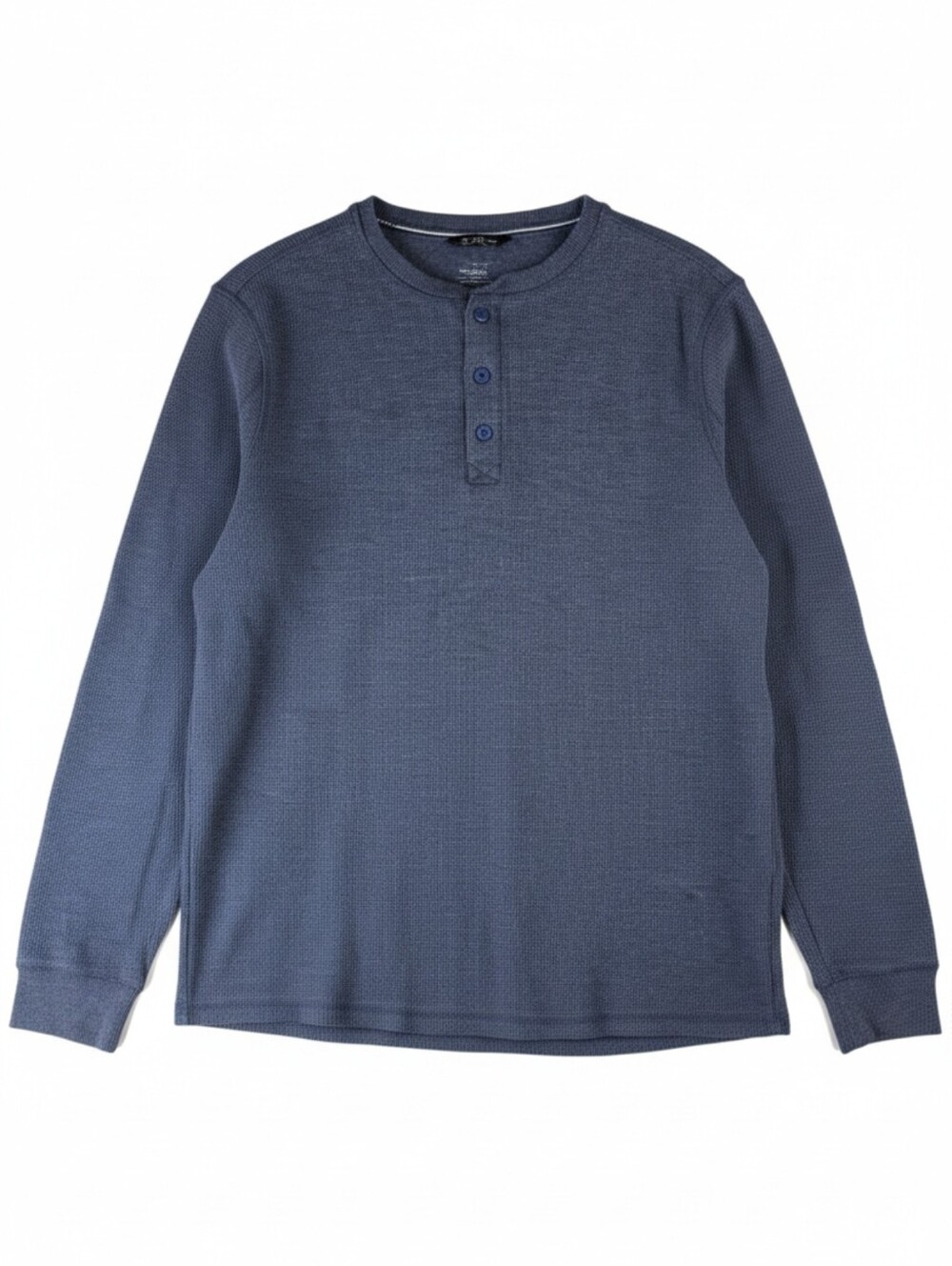 Member's Mark Thermal Henley Men's Large Blue Waffle Knit Long Sleeve Shirt